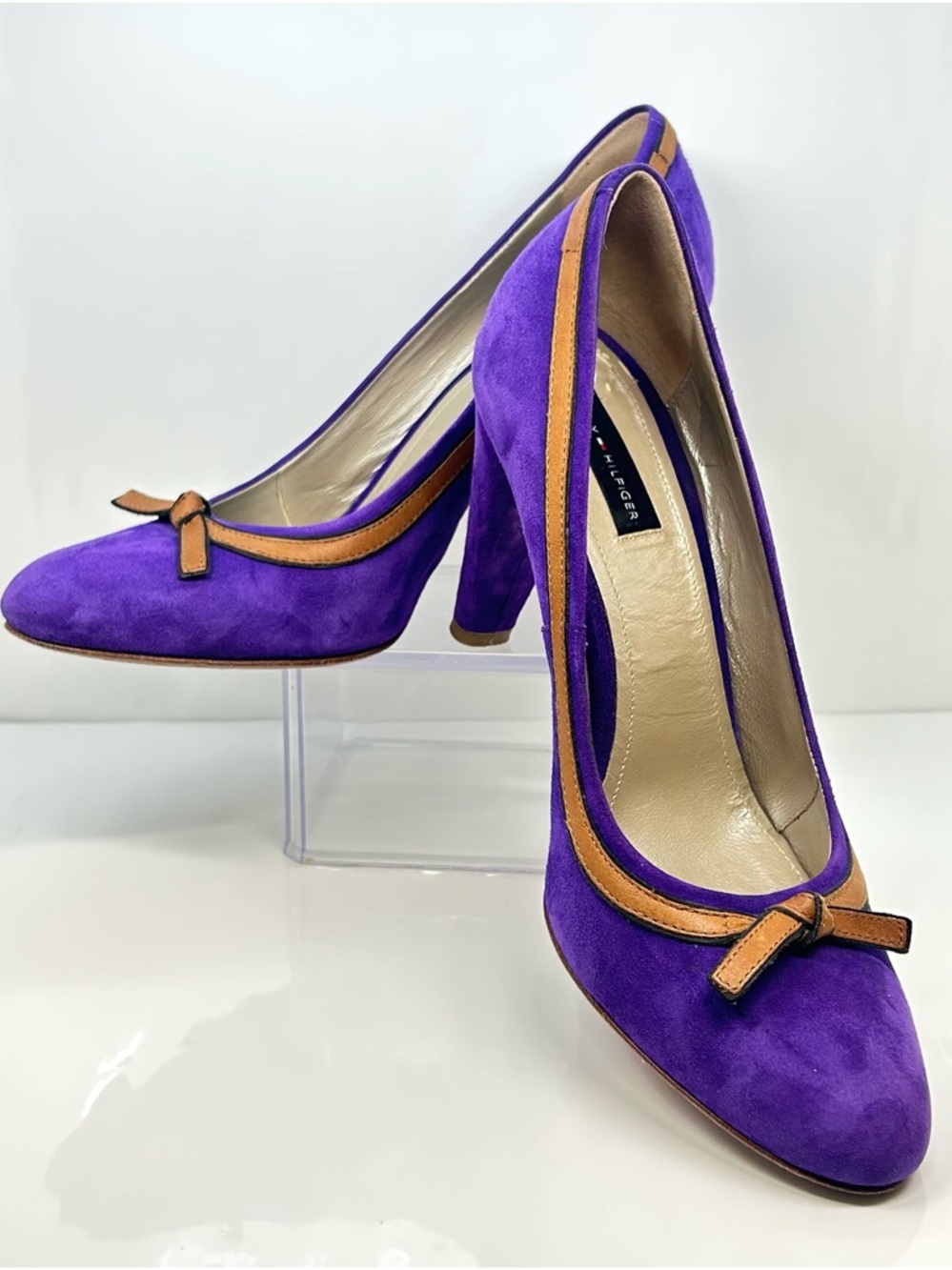 Tommy Hilfiger Purple Suede Pumps with Tan Trim